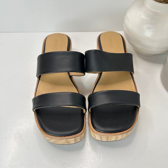 Nisolo Double-Strap Wood Bottom Heels Black Women's 7 NWOB Anthropologie - Picture 5 of 9